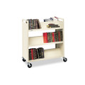 Double-Sided Slant Shelf Steel Book Cart, Six Shelves, 37w x 18d x 42h, Putty