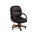 2190 Pillow-Soft Wood Series Mid-Back Chair, Mahogany/Black Leather