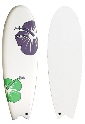Purple and Green Hibiscus Soft Top Fish Surfboard