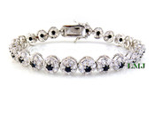 1 Row Black and White Lab Made Diamond 8" 3D Cluster Bracelet (Clear-Coated)