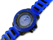 Blue and Black "3 Level" Watch with silicone band (Clear-Coated Bezel)