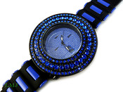 Black and Blue "Breitling inspired 3 Row Bezel" Watch with silicone band (Clear-Coated Bezel)