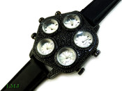 All Black Iced "Five on It" 5 Time Zone Watch with silicone band  (Clear-Coated Case)