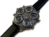 Gunmetal Black Iced "Five on It" 5 Time Zone Watch with silicone band  (Clear-Coated Case)