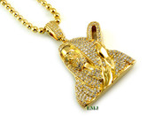 14K Gold tone "Shepherd" White Lab Made Diamond Pendant + 30" 14K Gold tone "Ball Bead" 2.5mm Chain (Clear-Coated)