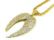 14K Gold tone "Angel Wings" White Lab Made Diamond Pendant + 24" Rope Chain (Clear-Coated)