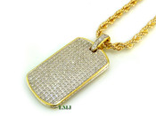 14K Gold tone "Fully Loaded Dog Tag" White Lab Made Diamond Pendant + 24" Rope Chain (Clear-Coated)