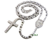 White Lab Made Diamond Virgin Mary Rosary Chain (Clear-Coated)