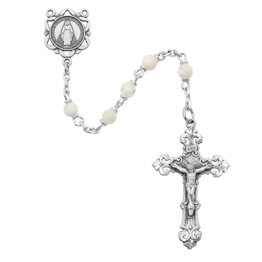Silver and white bead rosary