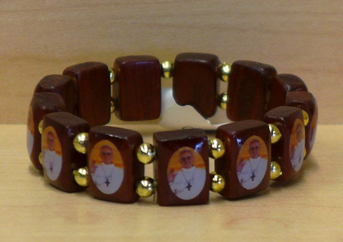 Wooden Stretch Bracelet  with images of Pope Francis