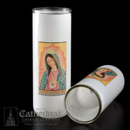 Our Lady of Guadalupe Reusable Glass Globe-3, 5/6/7 Day Reusable Glass Globe ~ Full color image, produced on highly durable film.  For use with Inserta Lites. Globes are sold Individually or by the case (Box of 12) - Please make selection. Inserta Lite Candles are purchased separately
