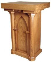 Square, wooden tabernacle stand with a simple design.