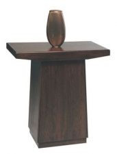 Dimensions: 35" height, 36" width, 20" depth. Brass cross and casters are available at an additional cost. Urn not included