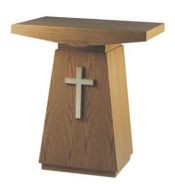 Credence Table with Cross. Dimensions:40" height, 36" width, 28" depth. Choose a finish in options. Brass casters are available at an additional cost