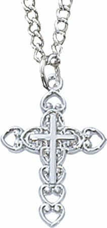 Girls Pewter Cross of Hearts Pendant (Also available in Sterling Silver Item L8002/16)