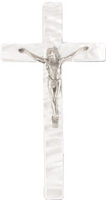 Pearlized Antique White Wall Crucifix for Holy Communion or Baptism. Comes gift boxed. &"H x 4"W x 3/4"D