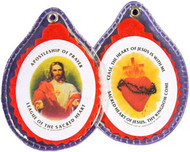 Sacred Heart of Jesus Badge, Paper or Laminated Badges-Make Selection! Text on front: Apostleship of Prayer; League of the Sacred Heart. Text on back: Cease, the Heart of Jesus is with Me; Sacred Heart of Jesus, Thy Kingdom Come.  Size: 2 5/8" x 1 7/8"