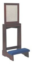 With padded kneeler and aluminum mesh screen.  Dimensions: 22" width, 21" depth. With opened confessional panel: 52" height. With closed confessional panel: 32" height