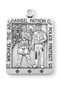 1 1/16" Square Sterling Silver St. Michael Medal.  Saint Michael the Archangel is the Patron Saint of Police, Law Enforcement. Dimensions: 1.1" x 0.8" (26mm x 20mm). Weight of medal: 5.6 Grams.  St Michael Policeman's Medal comes on a 24" genuine rhodium plated endless curb chain. Made in USA. Medal presents in a deluxe velvet gift box