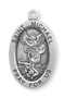 Large Oval St. Michael Sterling Silver Medal. Medal comes on a 24" genuine rhodium plated endless curb chain. Dimensions: 1.1" x 0.7" (27mm x 17mm). Weight of medal: 2.8 Grams. Oval medal comes in a deluxe velour gift box and is made in the USA.  Engraving Available at an addtional cost.