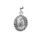The  traditional shape Miraculous Medal in a solid .925 Sterling Silver is set in a frame with 23 Jet Black, Pink, Blue or Crystal cubic zirconia.  Dimensions: 0.7" x 0.6" (18mm x 16mm).  The Miraculous Medal comes with an 18" genuine rhodium plated curb chain in a deluxe gift box. Weight of medal : 1.6 Grams. Made in the USA.