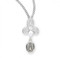 Sterling Silver Miraculous Medal hangs from a lily shaped pendant with Swarovski crystal set cubic zircons. Dimensions: 1.3" x 0.6" (32mm x 15mm). Supplied with an 18" genuine rhodium plated chain in a deluxe gift box.  Made in the USA.