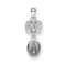 15/16" Sterling Silver Miraculous Medal hangs from a rectangle shaped pendant with Swarovski crystal set cubic zircons.  Supplied with an 18" genuine rhodium plated chain in a deluxe gift box.  Made in the USA.
