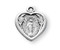 1/2" Sterling Silver Solid Heart shaped Miraculous Medal with an 13" genuine rhodium plated chain in a deluxe gift box.  Perfectly sized for a child.  Available in 14K gold over sterling silver. 