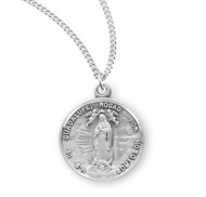 15/16" Round Sterling Silver Our Lady of Guadalupe Medal with 18" chain