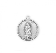 1 1/16" Sterling silver Our Lady of Guadalupe Floral Medal on an 18" rhodium or gold plated chain in a deluxe velour gift box.