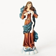 4.25" statue of Mary, the Undoer of Knots.  Dimensions: 4.25"H. Resin stone mix.