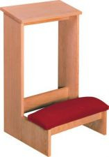 Prie Dieu comes unfinished with wood or padded kneeler. Dimensions: 30" height, 19" width, 9" depth