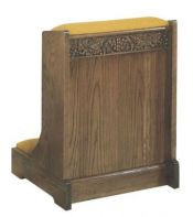  A yellow kneeling pad connected to a wooden, rectangular shelf with a yellow armrest on top.