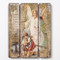 15"H. Three panel medium density fiberboard depicting the Guardian Angel