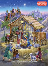 Prepare for Christmas by opening a window each day during Advent. Upon opening each window, find a wonderful piece of gourmet milk chocolate. Also find bible text that tells a part of the Nativity story. Each Advent calendar contains 2.6 ounces of chocolate and measures 10"x13 3/4".
Chocolate Advent calendars may contain traces of peanuts, other nuts, gluten, egg and cereals.
 