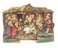 TThis nativity scene is made of heavy duty card stock and stands up for easy display.  The nativity scene is 3-D and designed with an illustration of the nativity scene.  This nativity scene is perfect for small spaces, the heavy duty cardstock stands on its own and is 3-D. If you are looking for an easy way to display the nativity scene among your other Christmas decorations, this is the perfect choice for you.  This is the perfect nativity scene kids, small areas, or to hand out at bible study and other classes. Shop now!