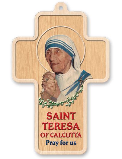 5" Saint Teresa of Calcutta Laser Engraved Dimensional Cross. (Made in Italy)