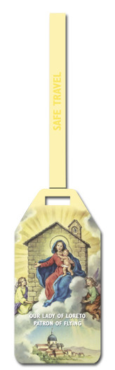 Our Lady of Loreto - Patron of Flying. A  Flexible Poly Luggage Tag. Dimensions: 2-1/8" x 4-1/8" . Reverse side for has space for your personal information.