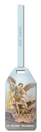 St. Michael Flexible Poly Luggage Tag. Dimensions: 2-1/8" x 4-1/8" . Reverse side for has space for your personal information.