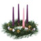 This 12" Advent wreath is a beautiful addition to your Christmas decorations. The twig base adds a natural look and is covered with realistic pine. The wreath is decorated with purple and gold ribbons, gold pine cones, and gold ornamental balls. The gold candle holders stand above the rest of the wreath, adding to the overall look and giving the wreath a more traditional appearance. The candles are not included, but you can find the perfect ones on our website item #101610 