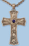 2-3/8" x 3-1/2 Oxidized silver Pectoral Cross with a Grape, leaf and wheat design with blue stone on a 36" rhodium plated chain