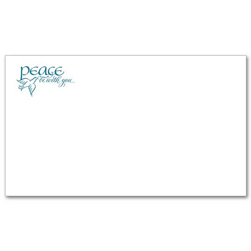 Printed on sturdy white paper and blank except for the Peace Be with You and a Dove in the upper left corner. The cards measure 3 1/2" x 6" and have specially lined envelopes. An ideal gift for teachers!!!