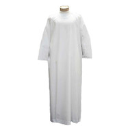 Traditional Plain Alb, Style No. 307. Shoulder zippered alb with Raglan sleeves, made of 65% polyester and 35% combed cotton. See Size chart on Product Description page. 