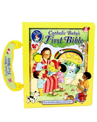 This board book Bible is beautifully illustrated with peek-through windows, and has sold well over 1 million copies. It contains a treasury of Bible stories beginning with Creation and ending with the Resurrection. It has been edited for the Catholic market, and contains Catholic Scriptures.  Dimensions: 6 1/2 X 7 3/4 ~ 20 pages