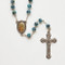 18"L Our Lady of Guadalupe silver plated  multi colored teal rosary. 7mm glass beads . 