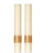 Enhance the presence of your Paschal Candle with a pair of beautiful complementing 51% Beeswax Altar Candles. Handcrafted by Artisans. Made in USA.

Add beauty to your sanctuary with the Ornamented Side Altar Candles.
• These altar candles perfectly complement the Ornamented Paschal candle.
• Candles are available in sets of two.
• Colored bands around the base of the candles add a vibrant blueish-purple and shining silver to your sanctuary.
• Candles are made with 51% beeswax for a clean burn.
• Choose from four different sizes.
• Candles are made in the US.
Purchase these and other church supplies you need from St. Jude Shop.
