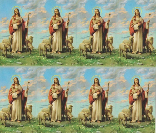 The Good Shepherd 8-UP Microperforated Holy Cards.Sheet measures 8.5" x 10". Individual cards measure 2.5" X 4". 8 cards per sheet. Blank back to add your personalized inscription. Can be laminated for an additional cost. 