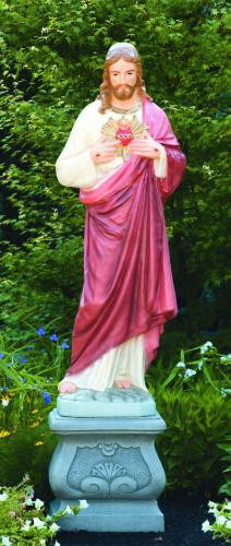 This unique and beautiful Sacred Heart of Jesus statue can make a beautiful addition to your garden. This statue comes in a detailed stain or a natural (cement) finish. Please allow 4-6 weeks for delivery and call for shipping costs.

Details:

Handcrafted
63.5"H
509 lbs
Cement finish or detailed stain
Made in the USA
