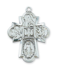 Men's Sterling Silver 4-Way Medal. Comes on a 24" rhodium chain. Gift box included. Dimension: 1 1/4" X 7/8"