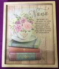 Wooden Nana plaque with flowers on books and a loving sentiment. 